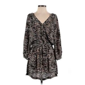 Joie Size S Casual Long Sleeve Faux Wrap V-Neck Brown Black Silk? Dress Small